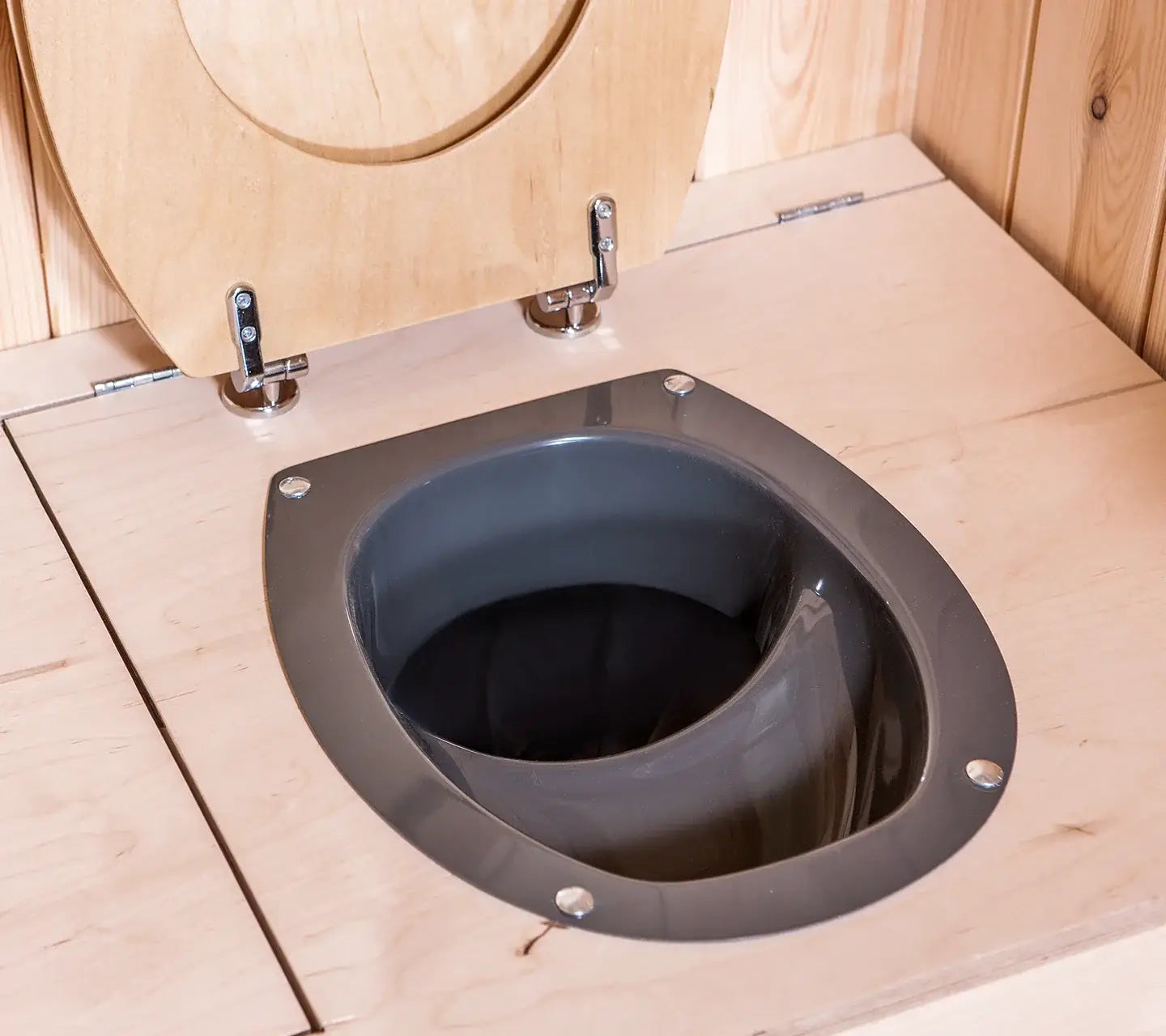 TROBOLO gray composting toilet insert – top view of the toilet inserted in the toilet