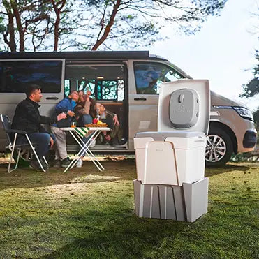 Family camping trip Composting toilet