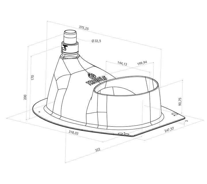 TROBOLO composting toilet insert, technical drawing